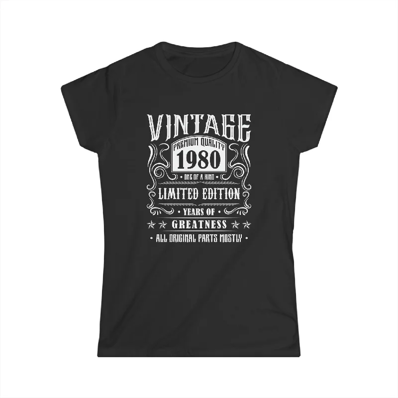 Vintage 1980 T Shirts for Women Retro Funny 1980 Birthday Womens Shirts Elasticated Padded Insulated