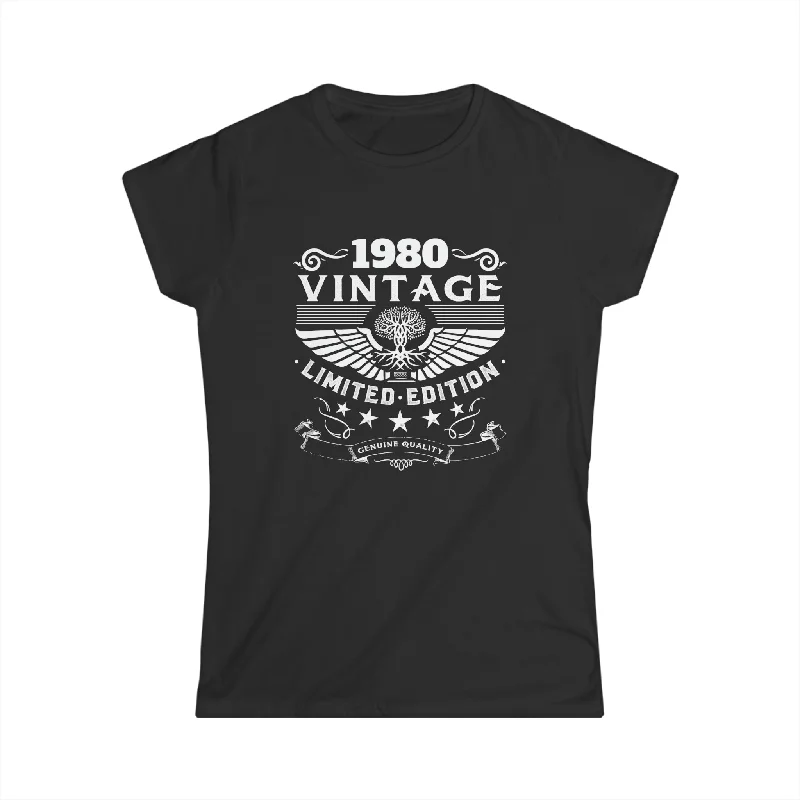 Vintage 1980 TShirt Women Limited Edition BDay 1980 Birthday Women Tops Lace Blend Ribbed Blend Corduroy Blend