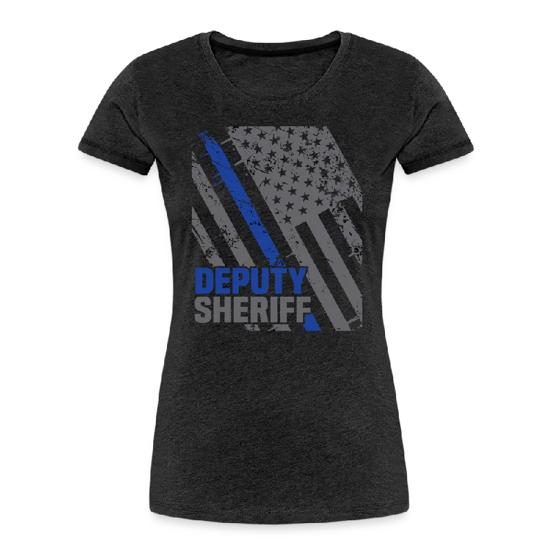 Women’s Premium T-Shirt - Deputy Sheriff Blue Line Flag Spandex Blend Rayon Blend Denim Blend