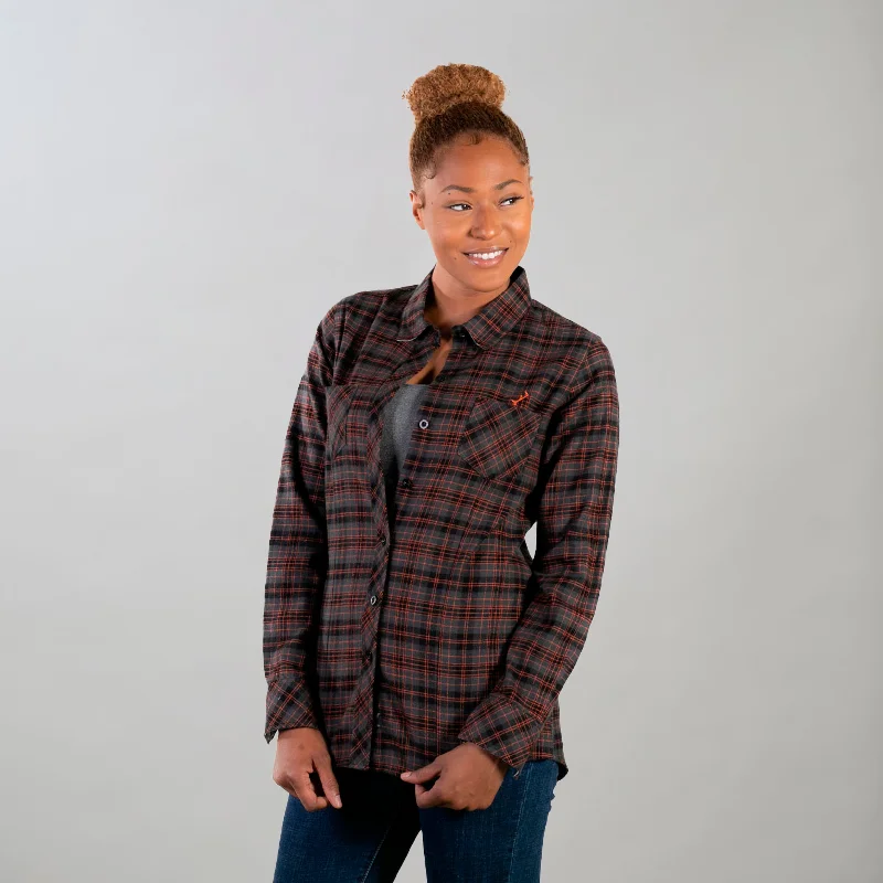 Women's Every Day Flannel Shirt- Clark Orange Zippered Front Buttoned Front Snap Front