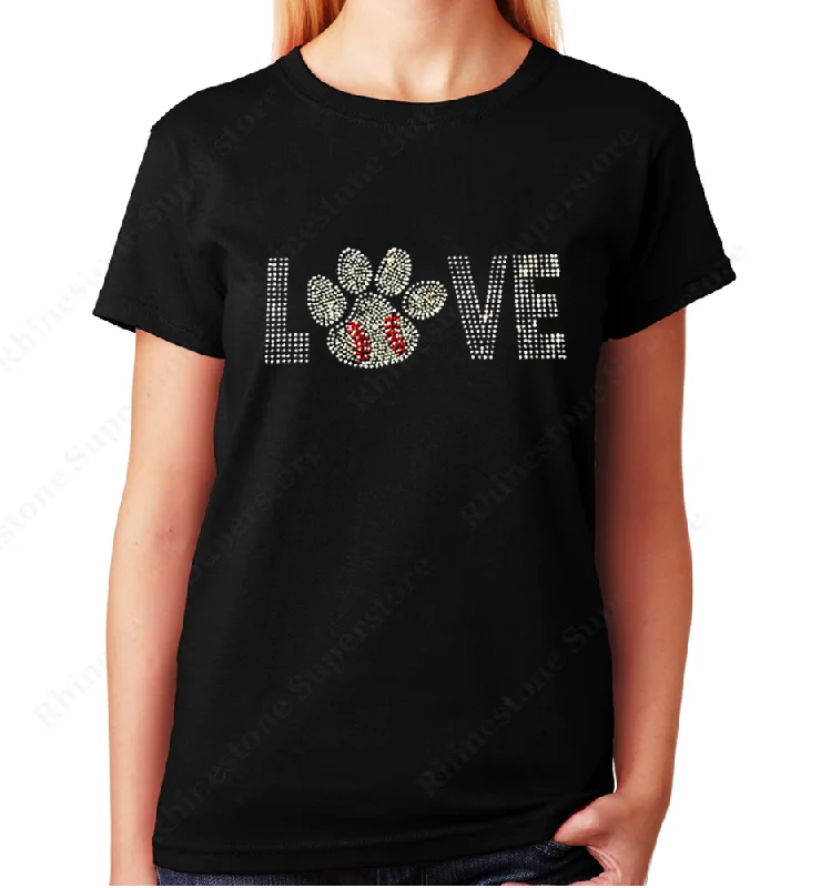 Women's / Unisex T-Shirt with Love Baseball Paw in Rhinestones Hooded Caped Shawl Collar