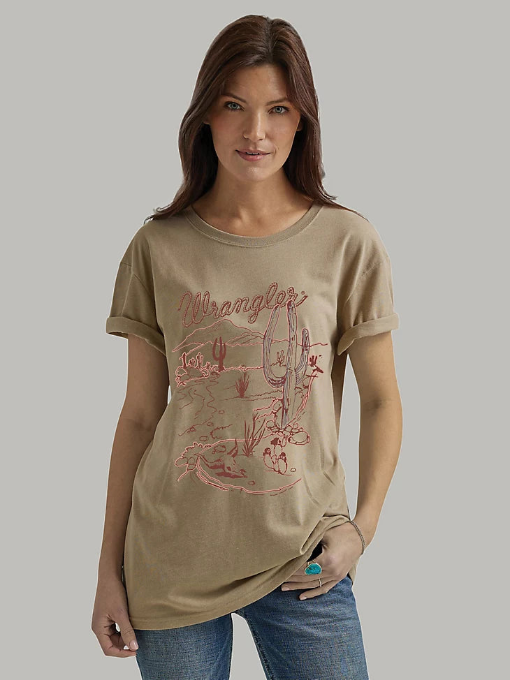 Wrangler Women's Graphic Boyfriend T-Shirt Basic T-Shirt Crew Neck Short Sleeve