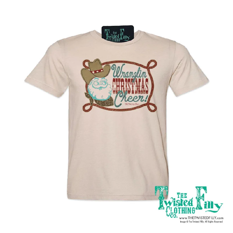 Wranglin' Christmas Cheer - S/S Adult Crew Neck Unisex Tee - Assorted Colors Denim Fabric Leather Fabric Suede Fabric