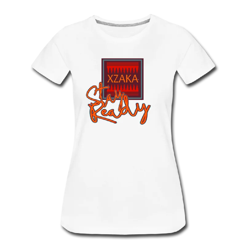 XZAKA Women "Stay Ready" Motivational T-Shirt-2 Zippered Buttoned Snapped