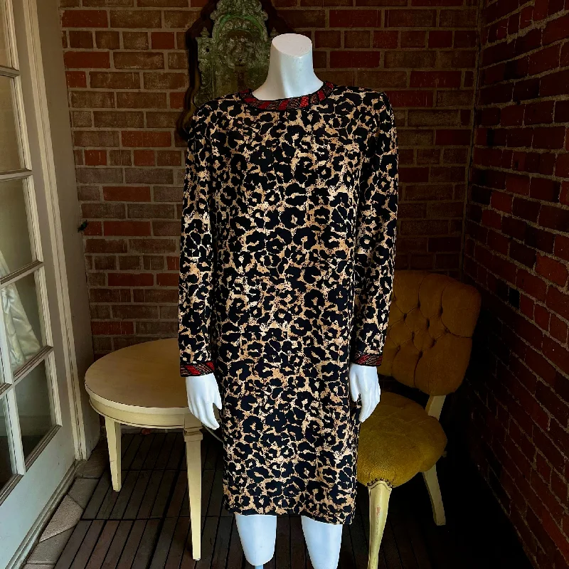 1980s Bill Blass Leopard Beaded Silk Dress