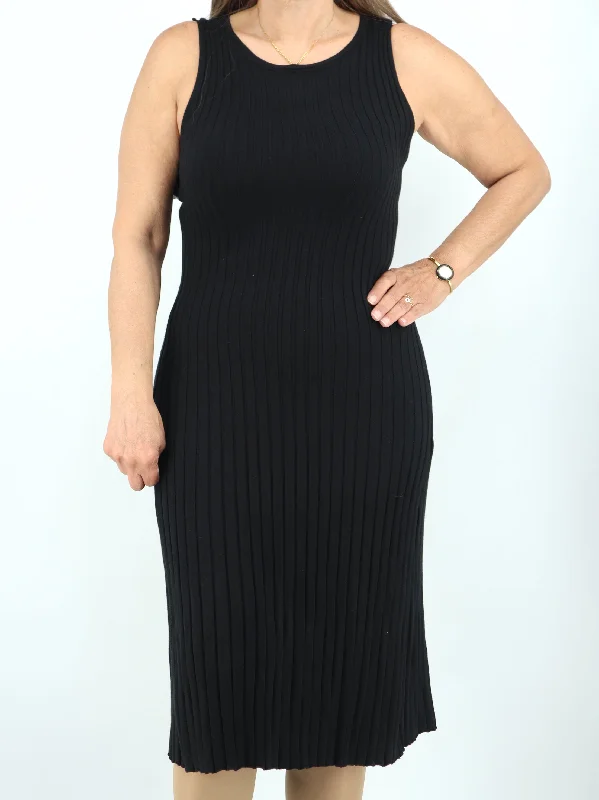 Women's Ribbed Sweater Dress,Black