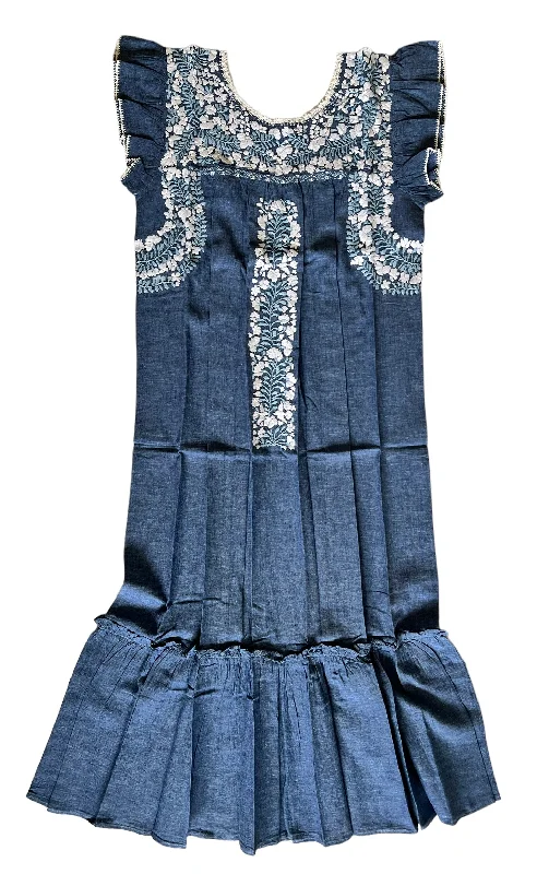 Chambray/White Linen Ruffle Dress (One Size)