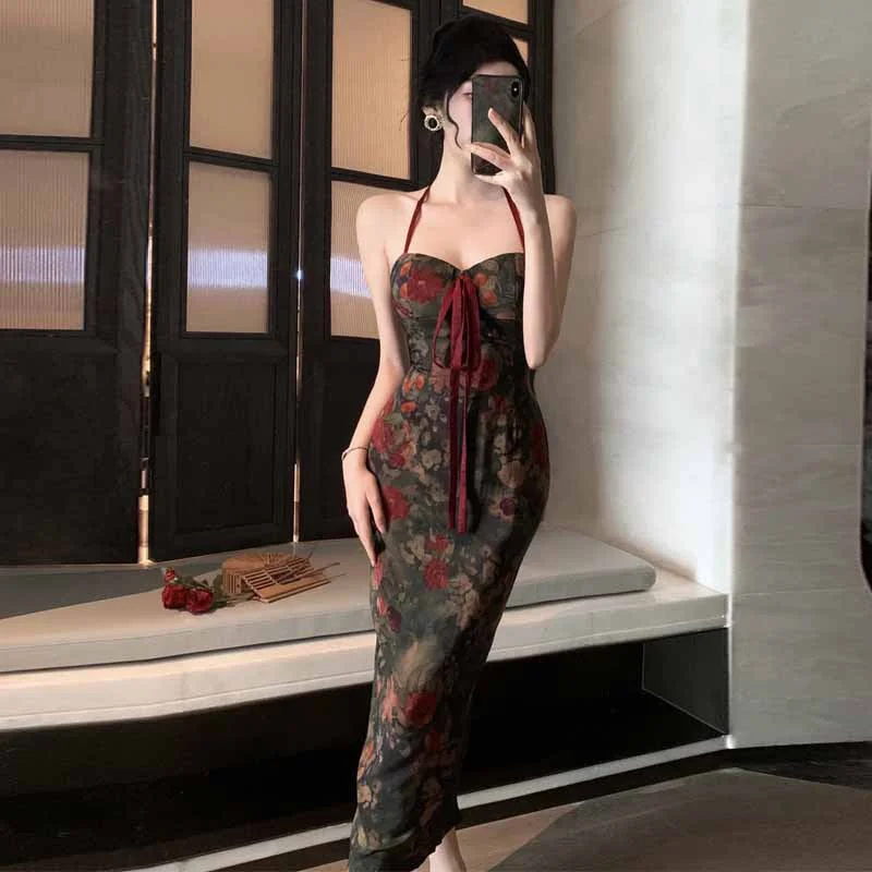 Chinese retro national style sexy slim halterneck slip dress