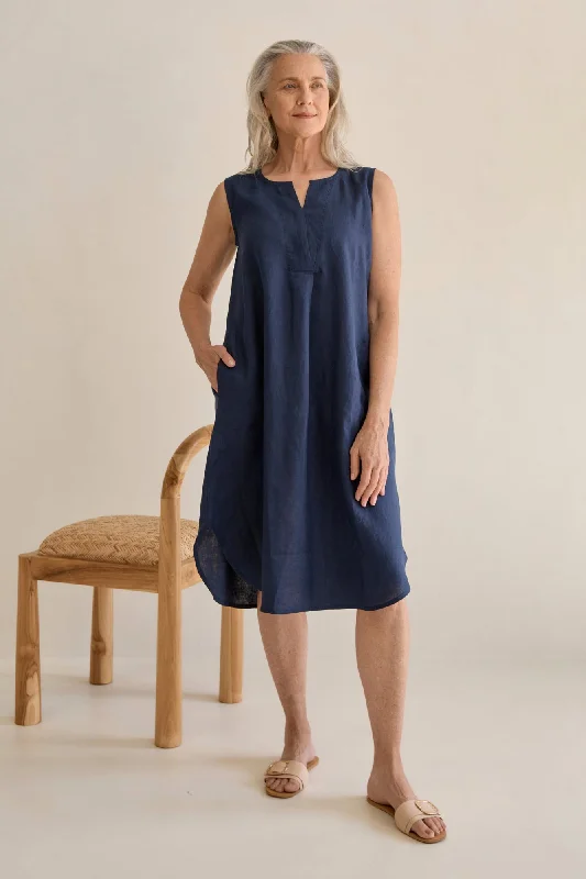 Chloe Linen Dress Navy