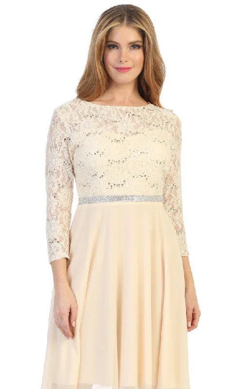 CLEARANCE - Celavie 6305L Three-Quarter Length Lace Sleeve Dress A-line (Size M)