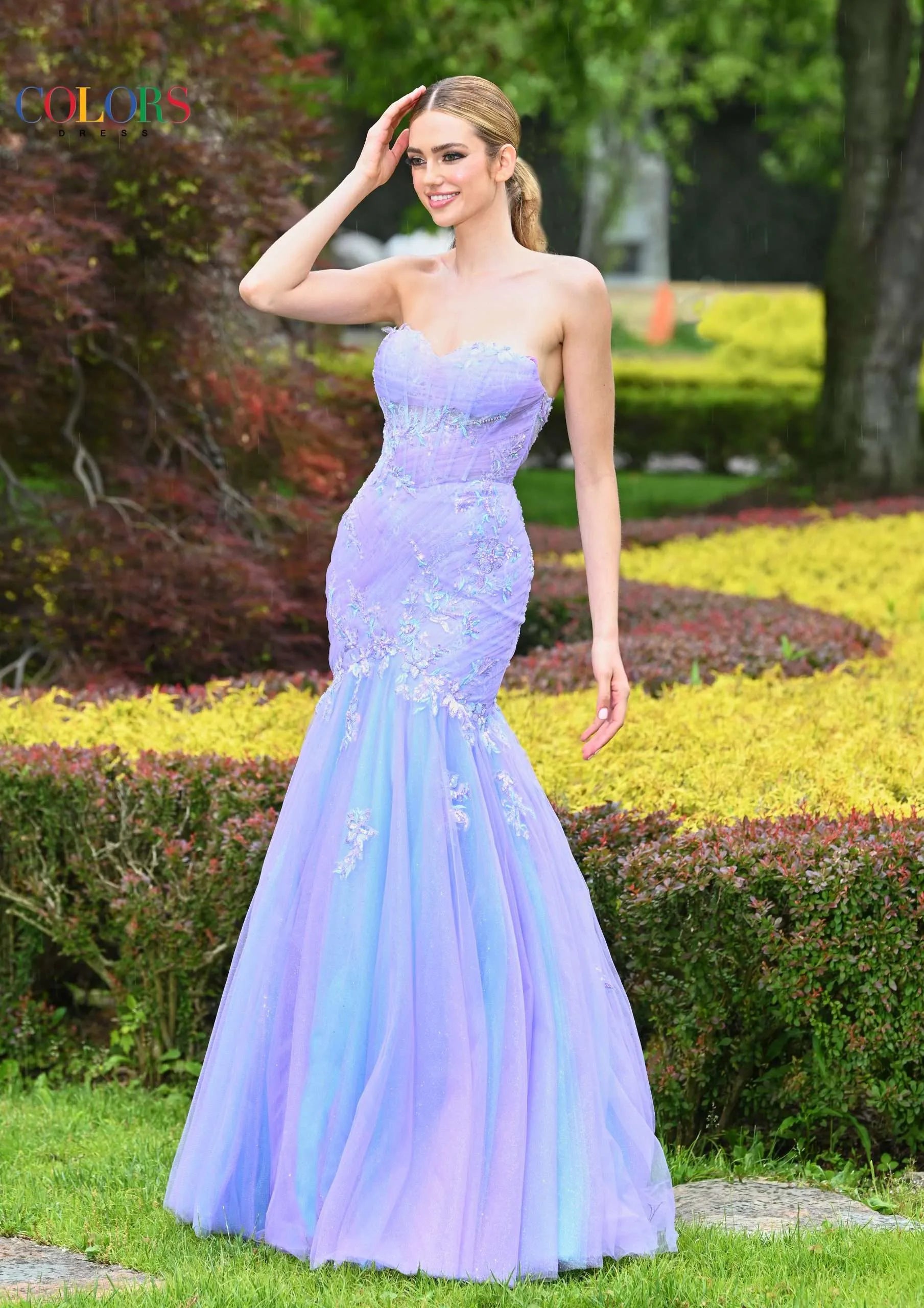 Colors Dress 3529 Tulle Mermaid Corset Prom Dress Strapless Pageant Gown Sequin Lace