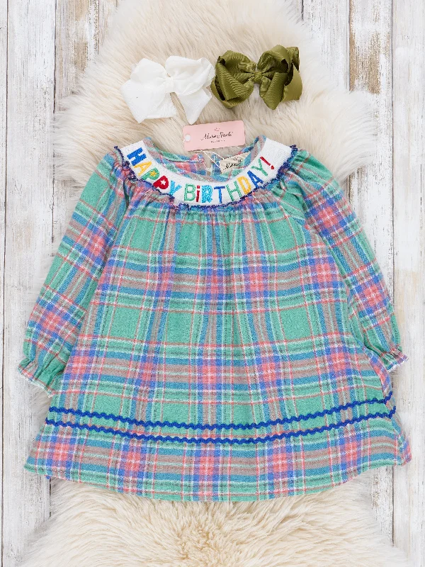Green Plaid Smocked Birthday Dress