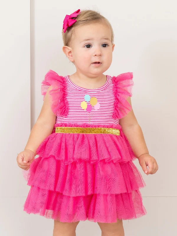 Hot Pink Birthday Balloons Tiered Tulle Dress