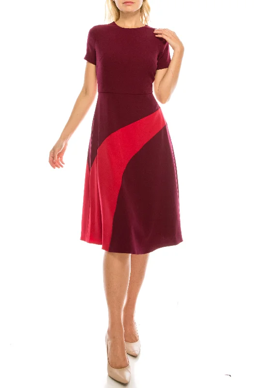 Maggy London Beet Moncherry Colorblock A-Line Dress