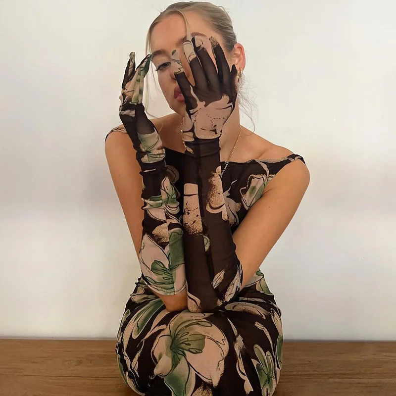 mesh hollow printed dress