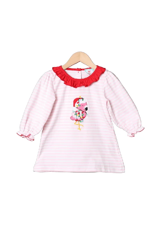 Applique Festive Flamingo Pink Stripe Knit Dress