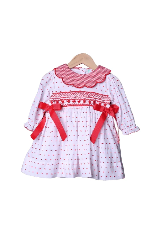 Smocked Heirloom Red and White Swiss Dot Bow Dress