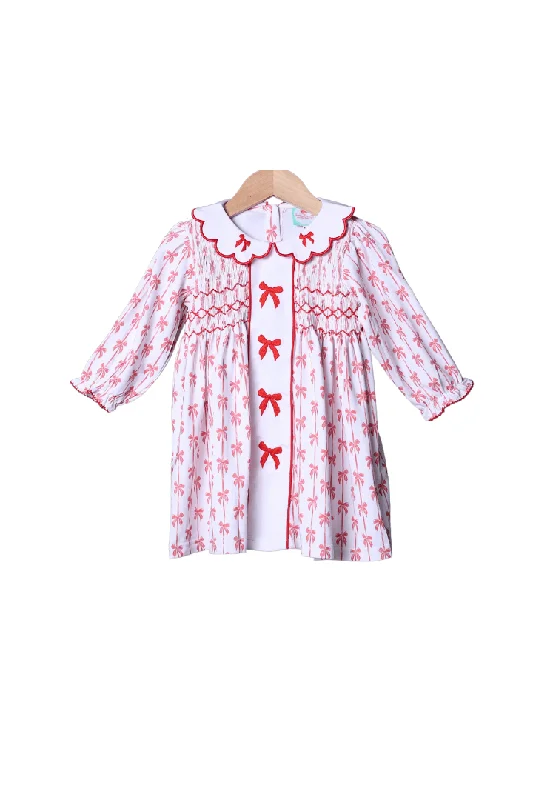 Smocked Red Holiday Bow Dress