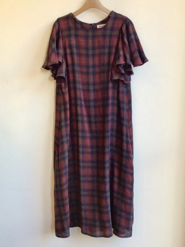Red and Navy Plaid Chore Dress w/ Flutter Sleeve