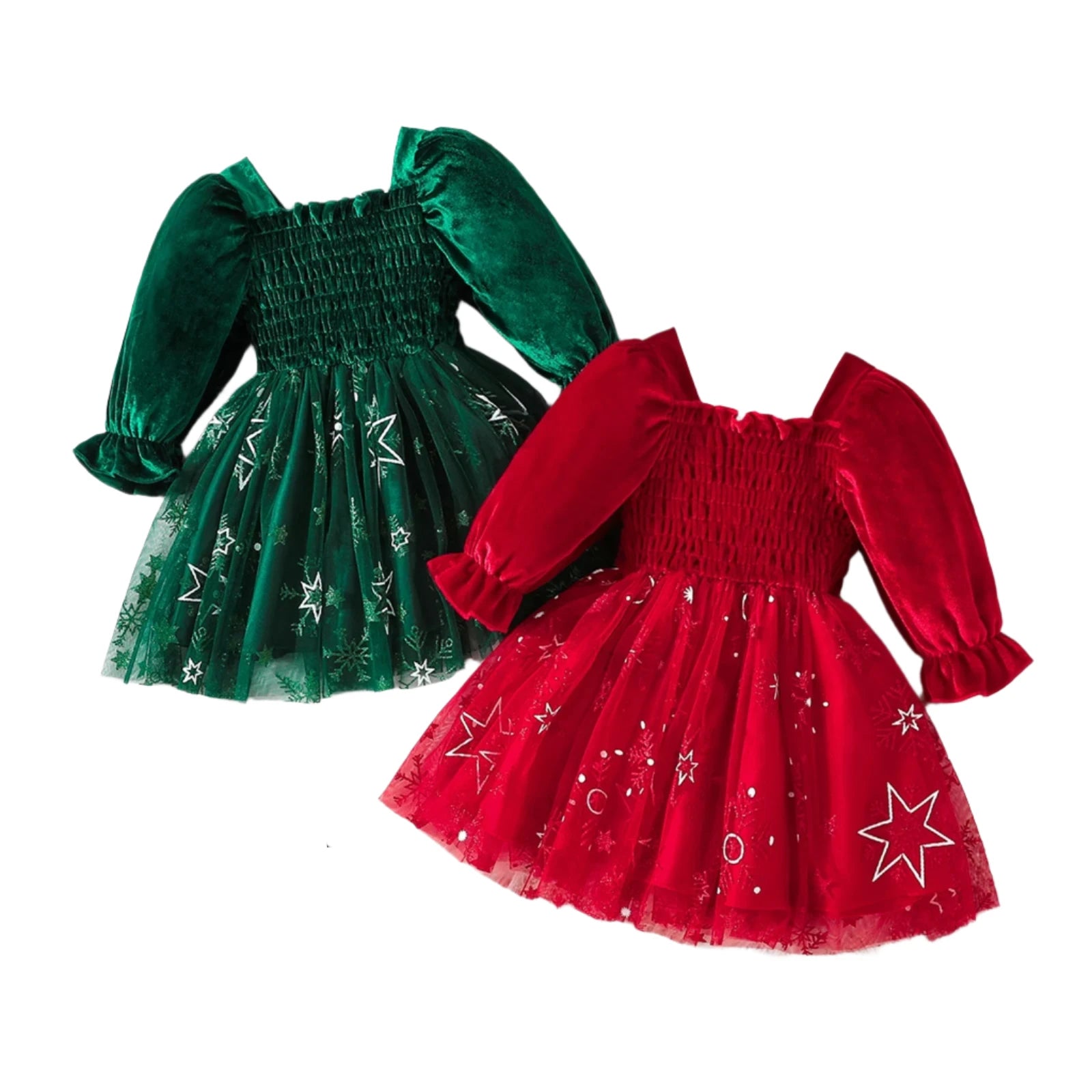SNOWFLAKE Velvet Smocked Dress