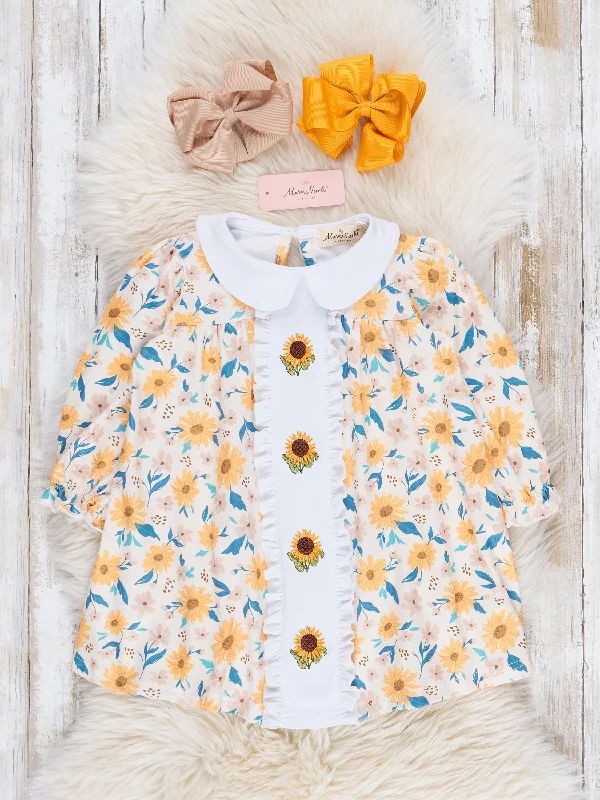 Sunflower Garden Embroidered Ruffle Dress