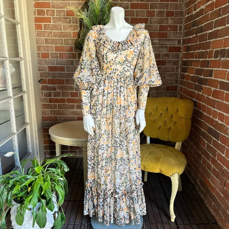 1970s Sheer Autumn Foliage Dress