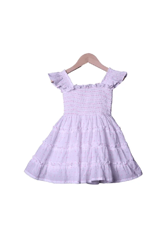 White and Pink Swiss Dot Little Girl Matching Dress