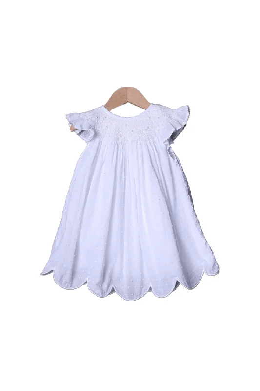 Smocked Pearl White  Dot Dress