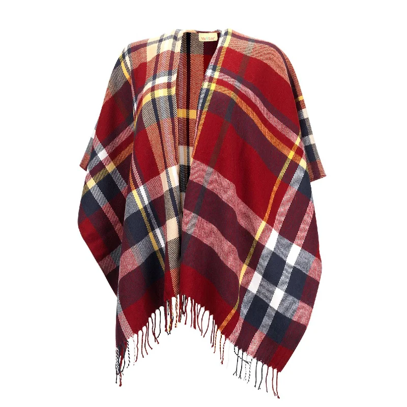 Navy Garnet Plaid Kennedy Shawl Fashionable Shawl with Fringe