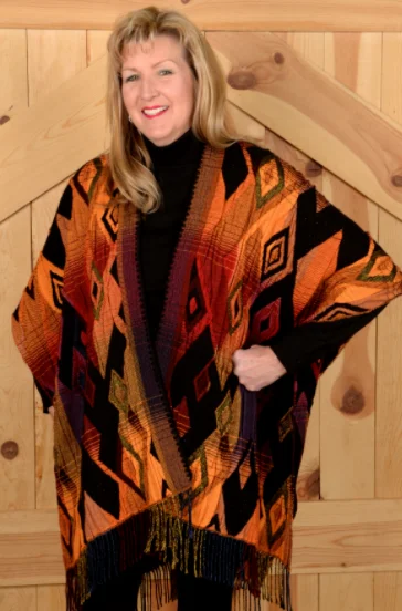 Rhonda Stark Italian Acrylic Collection: Shawl Sunset Diamond, Fringe Trendy Sheer Shawl Wrap