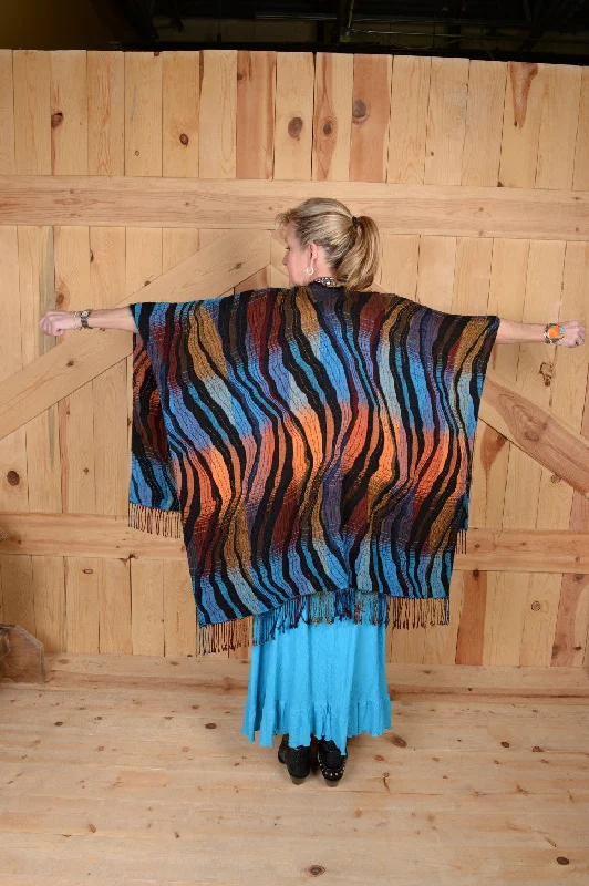 Rhonda Stark Italian Acrylic Collection: Shawl Turquoise Wave, Fringe Soft Cashmere Shawl Cape