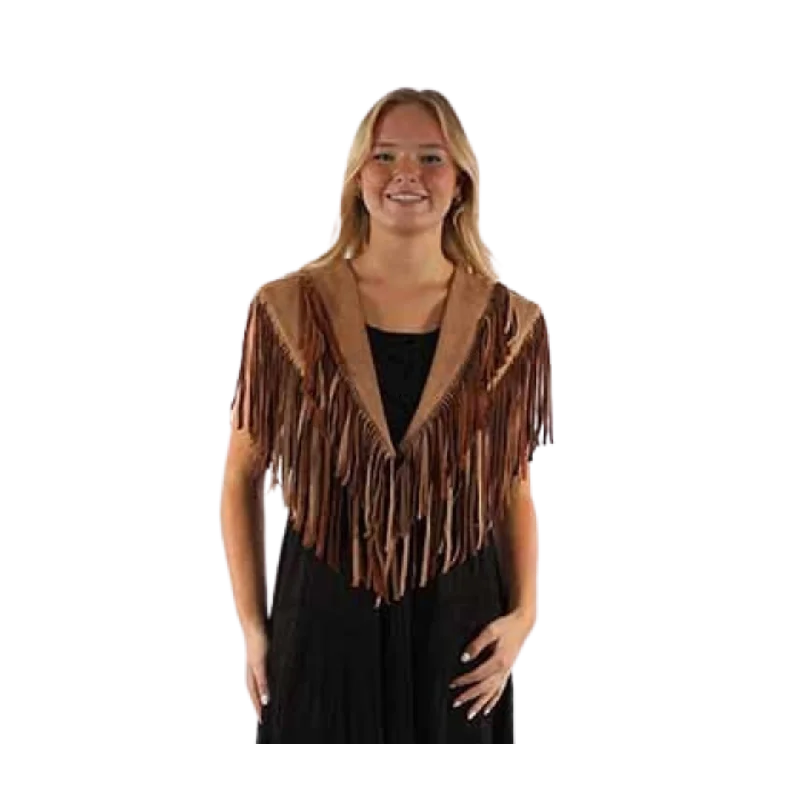 Scully Leather Women's Brown Fringe Shawl Elegant Silk Shawl Wrap