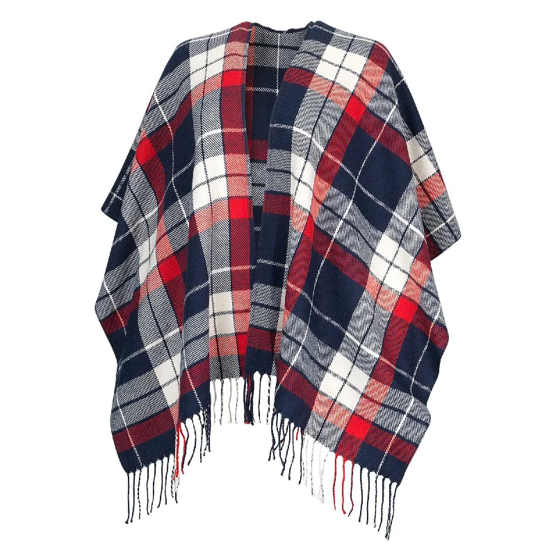 Red Navy Plaid Kennedy Shawl Cozy Fleece Shawl Cape