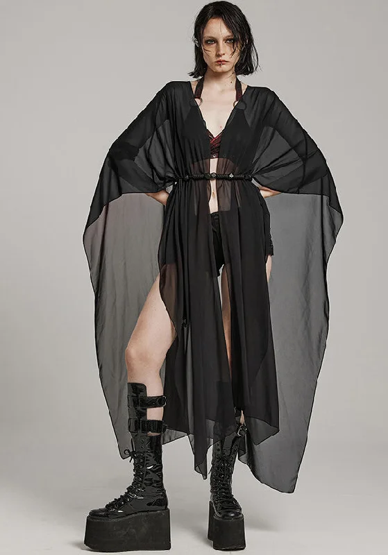 Stevie Sheer [Black] | SHAWL Stylish Fringed Shawl Cape