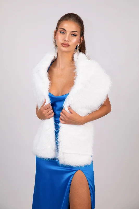 Marcella Faux Fur Shawl - White Warm Wool Shawl Cape