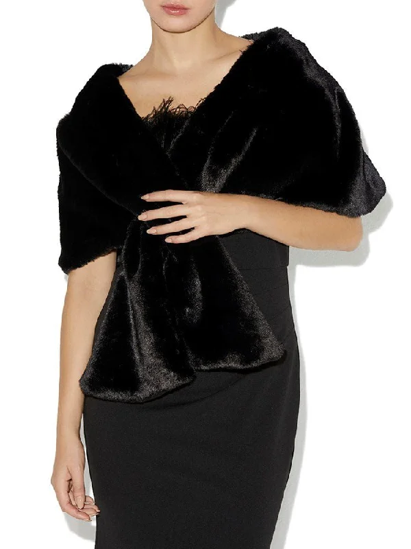 Karine Black Faux Fur Shawl Cozy Cashmere Shawl Throw