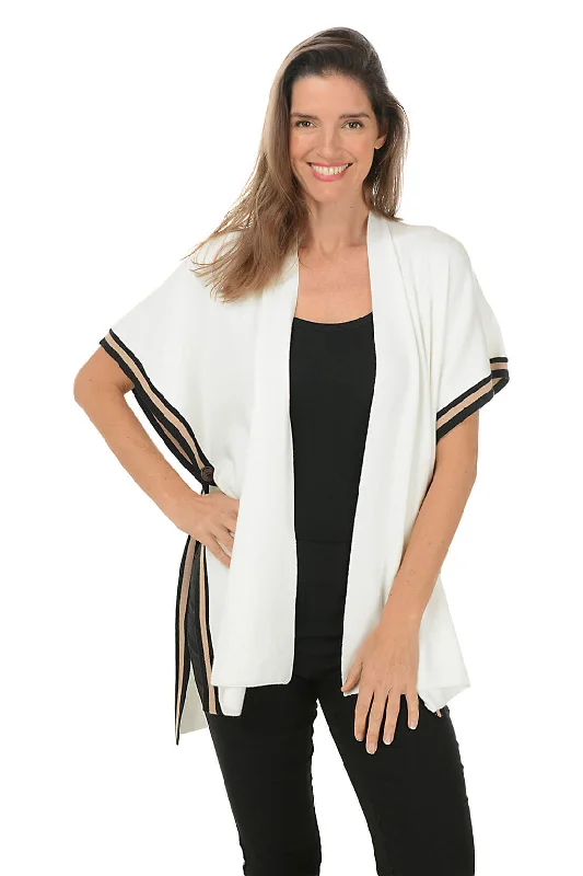 Cream Stripe-Trimmed Ruana Shawl Classic Cashmere Shawl Scarf