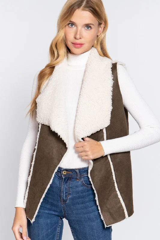 Shawl Faux Suede Fur Bonded Vest Cozy Woolen Shawl Cape