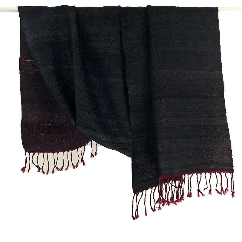 Avani Wild Silk & Wool Shawl in Charcoal & Maroon Red Classic Wool Shawl Wrap