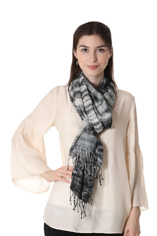 Elegant Shibori 100% Cotton Shibori Shawl in Black and Ivory from India Elegant Pashmina Shawl Cape