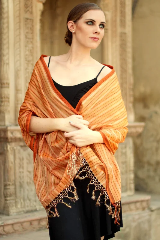 India Sunset Cotton and silk shawl Chic Knit Shawl Poncho