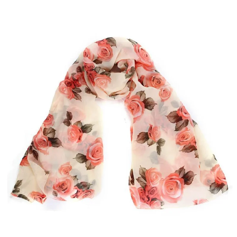 Rose Scarf Womens Fashion Voile Long Stole Scarves Shawl Scarf Ladies Stylish Knit Shawl Wrap