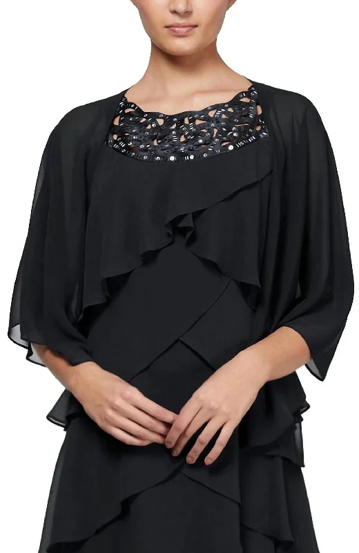 Multi Wear Chiffon Shawl In Black Warm Knit Shawl Wrap