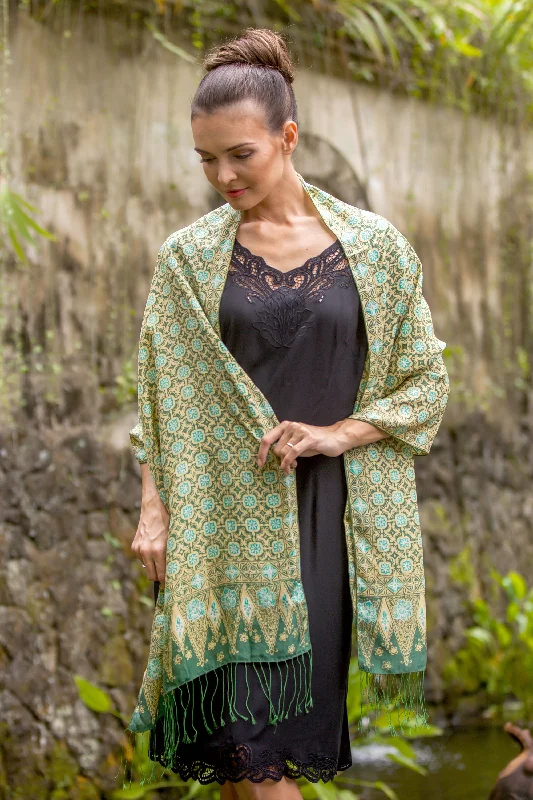 Truntum Ijo Green Truntum Patterned 100% Silk Batik Shawl Comfortable Plaid Shawl Wrap