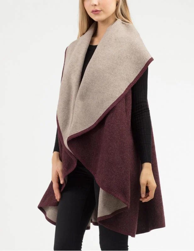 Two tone reversible shawl vest Soft Knit Shawl Poncho