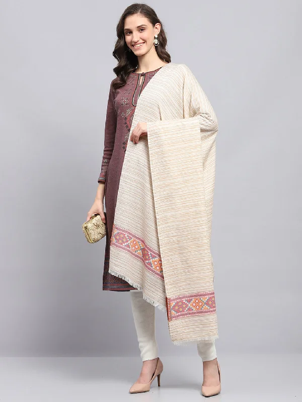 Women Beige Self Design Shawl Cozy Knit Shawl Cape