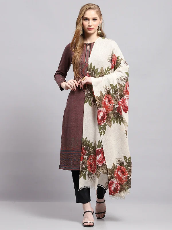 Women Multicolor Floral Print Shawl Cozy Woolen Shawl Scarf