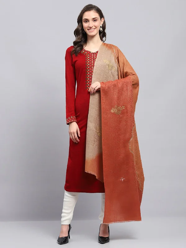 Women Rust Self Design Shawl Classic Cashmere Shawl Scarf