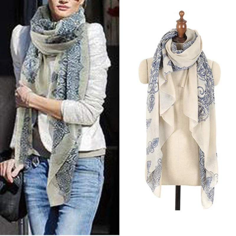 160*70cm High Blue and White Porcelain Style Thin Section the Silk Floss Women Scarf Shawl Soft Cashmere Shawl Poncho