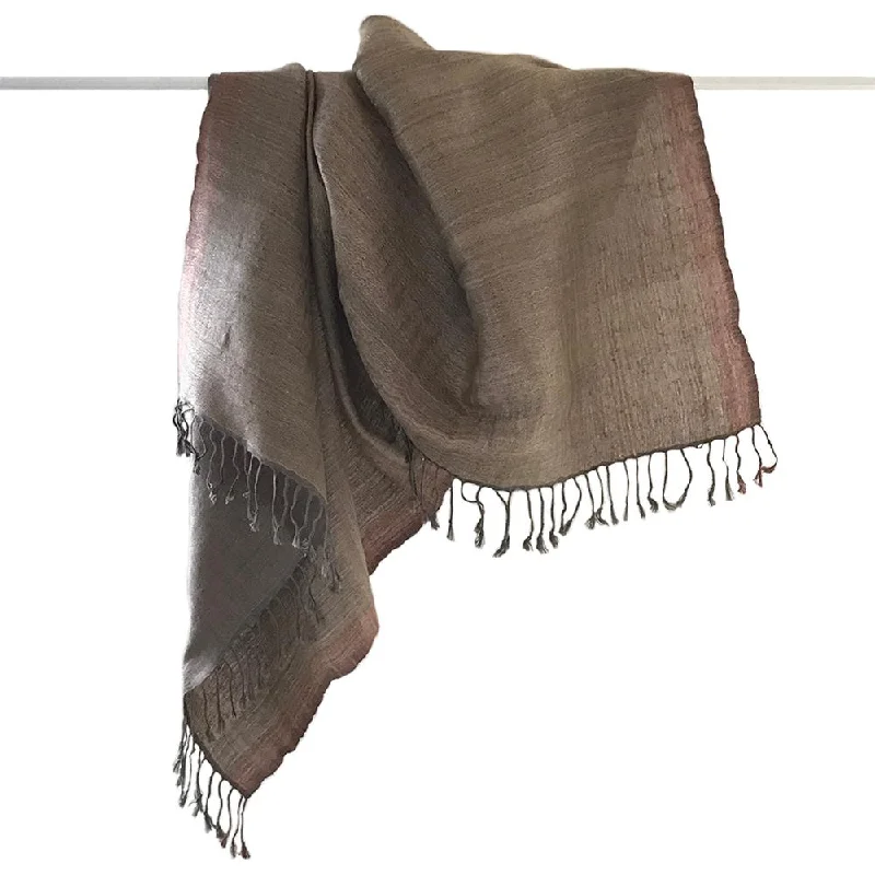 Avani Wild Silk Shawl in Frosted Slate Grey with Copper Border Elegant Wool Shawl Cape